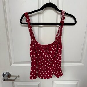 Reformation Scarlet Top with Ivory Dots